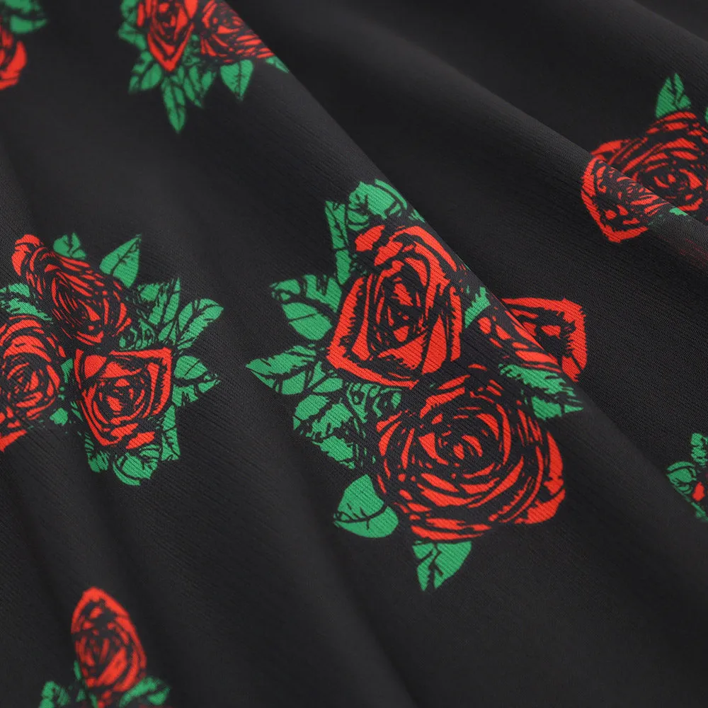 Grateful Dead | V-Neck Mini Dress | Black & Roses