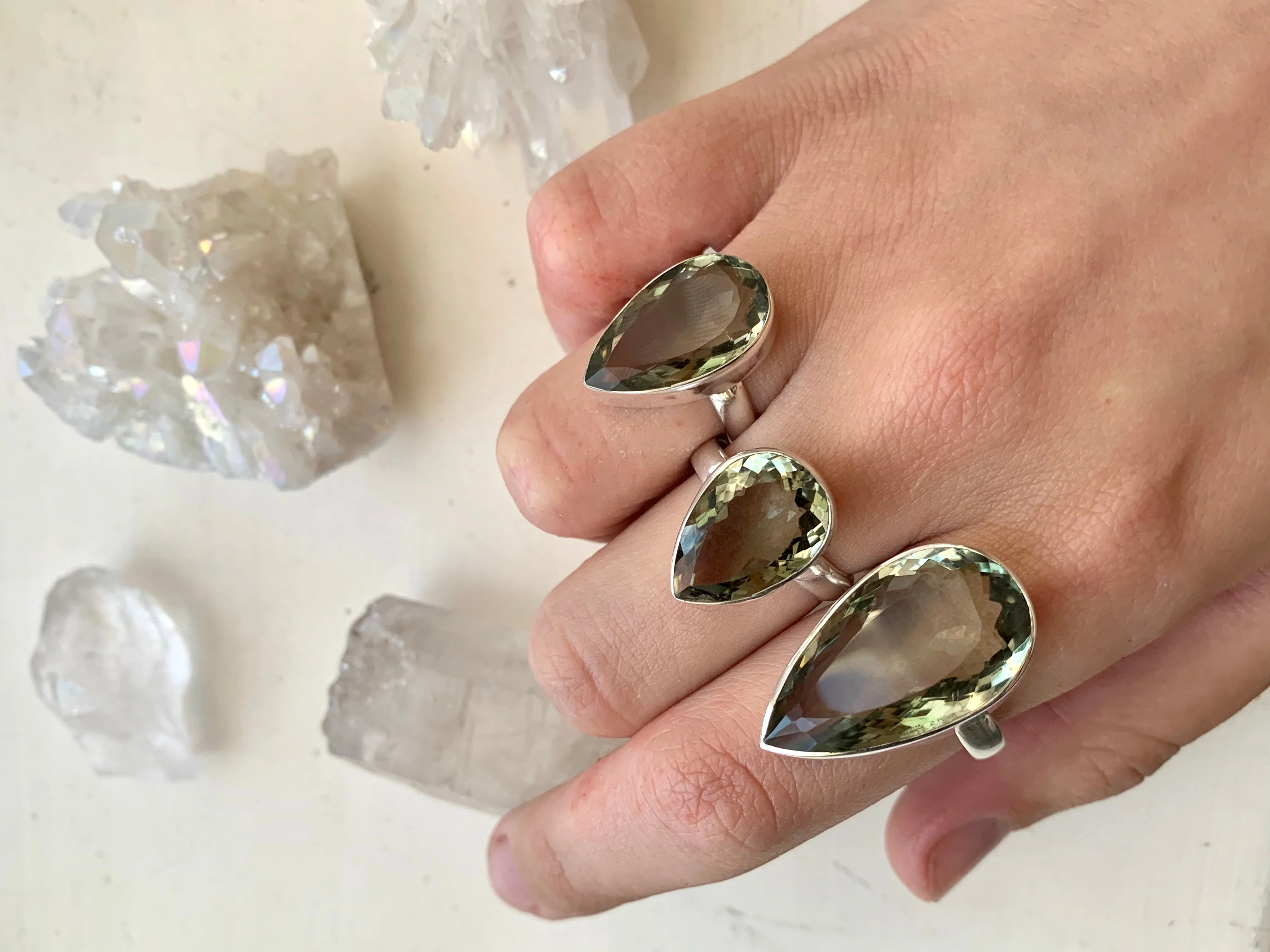 Green Amethyst Akoni Ring - Teardrop