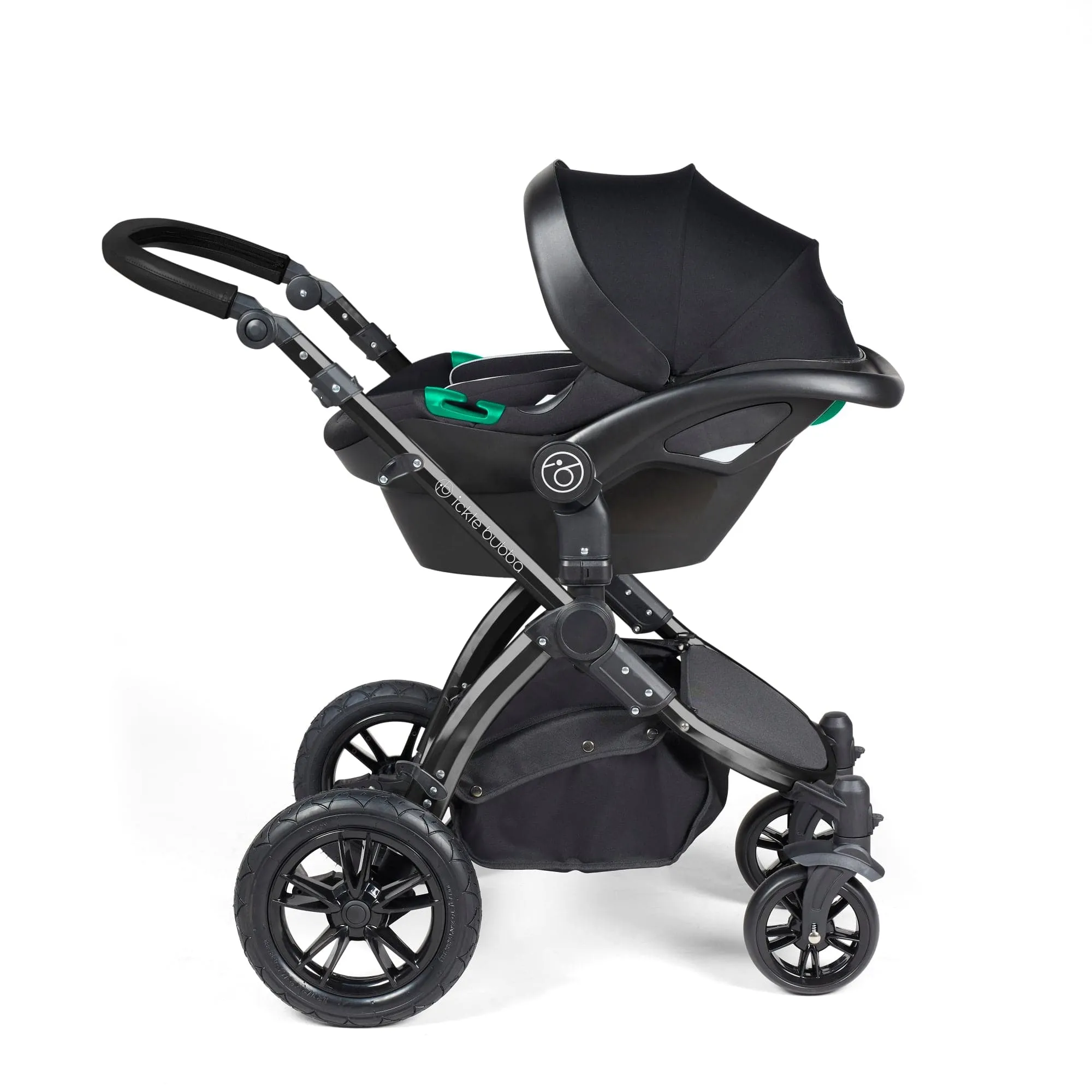 Ickle Bubba Stomp Luxe All-in-One I-Size Travel System With Isofix Base - Black / Charcoal Grey / Black