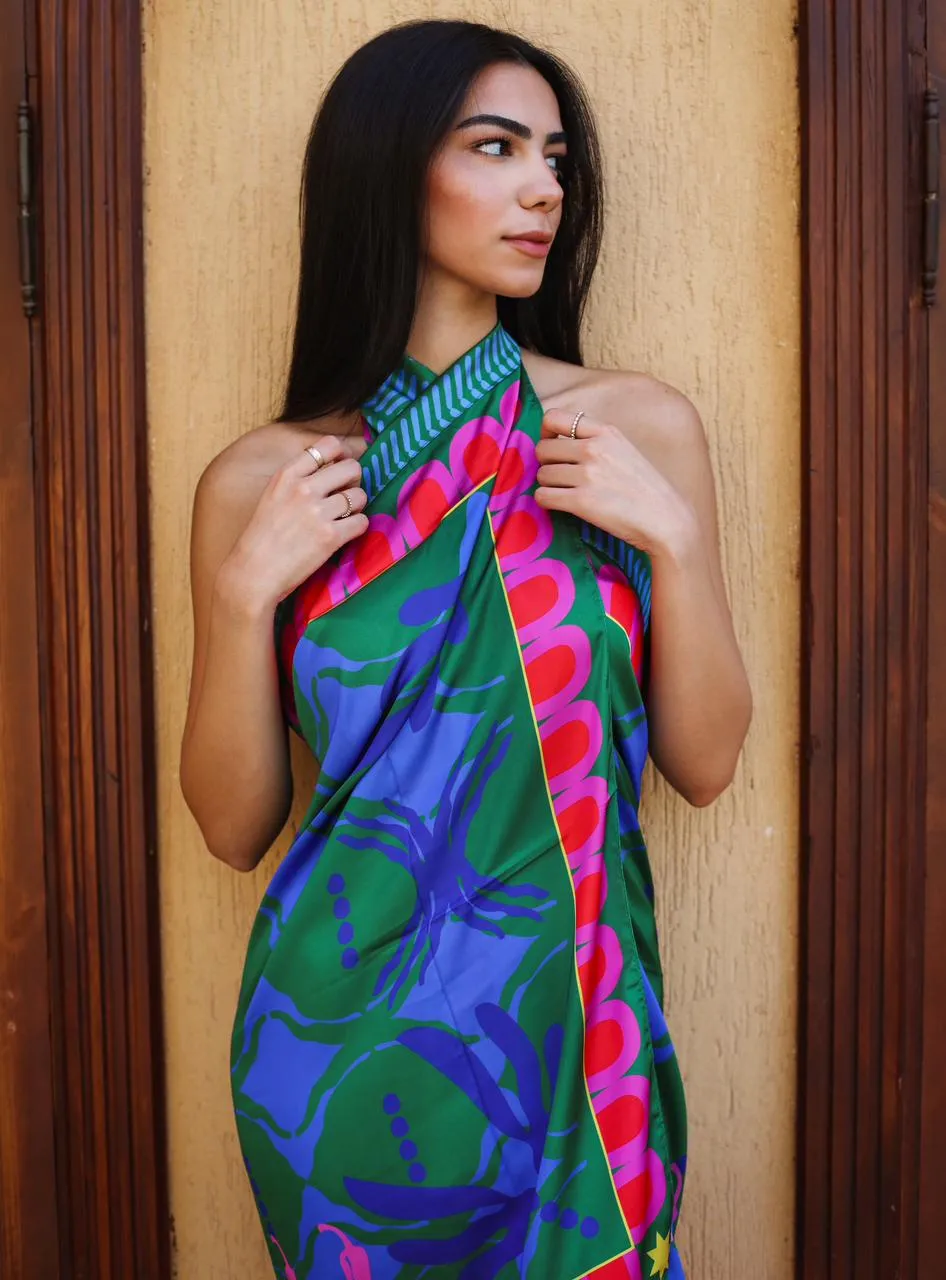 Island Palm Sarong In Aqua X Green