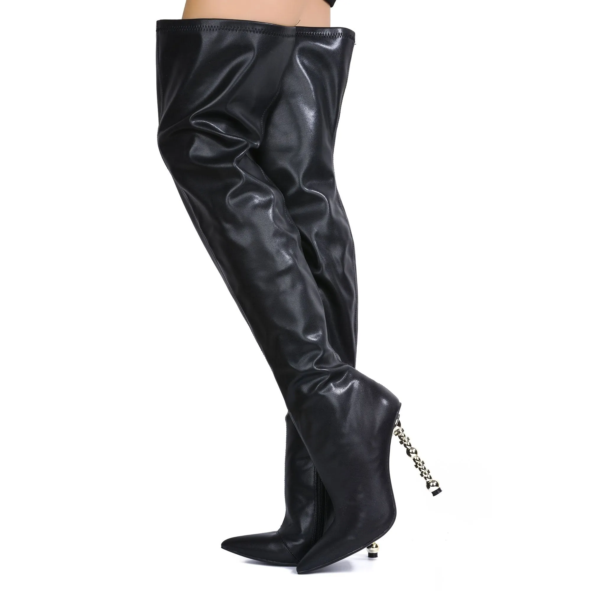 Kalela Stiletto Thigh High Boot - Black