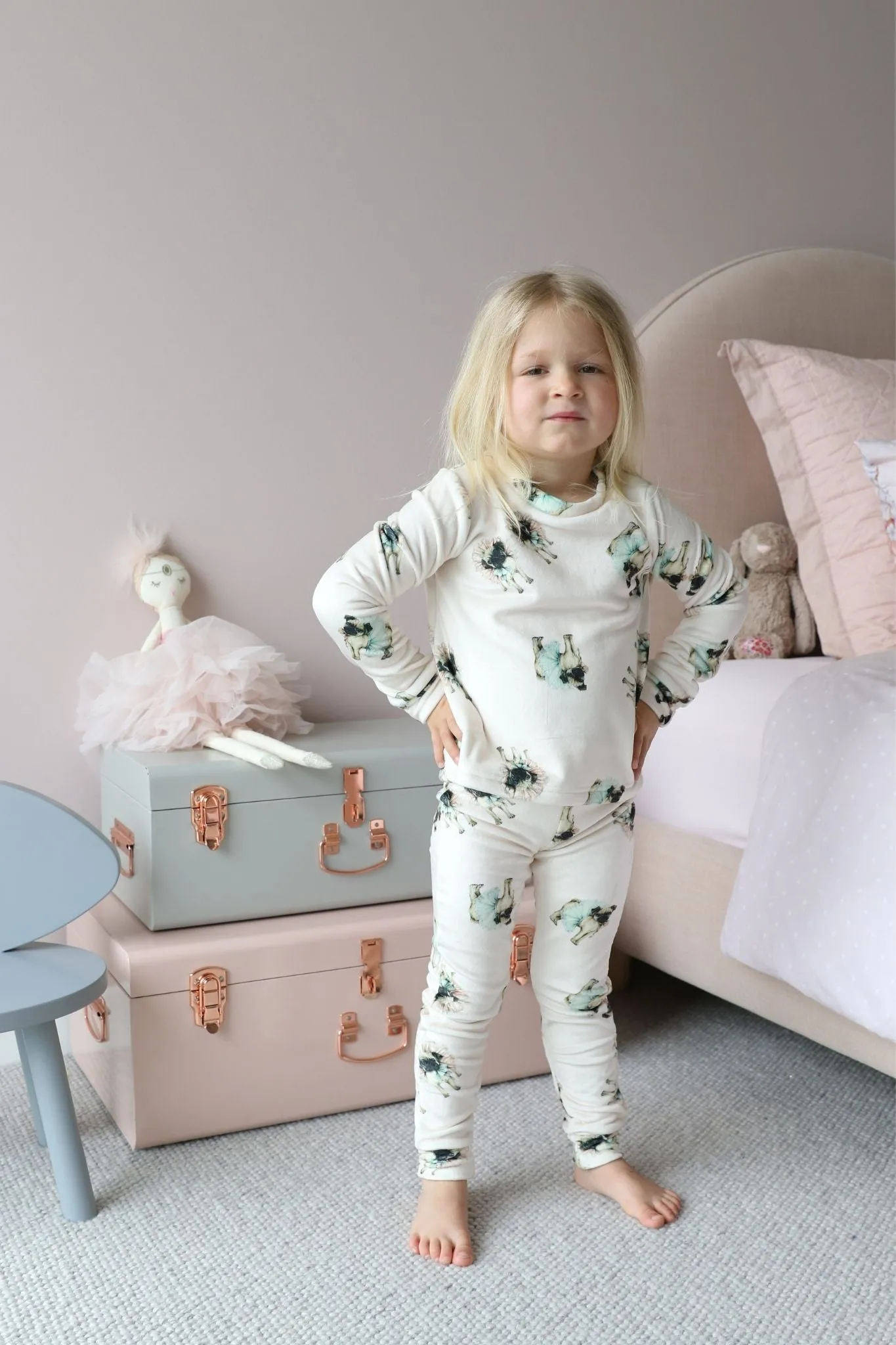 Kids Fleece Pyjama Set - Ruby Pug