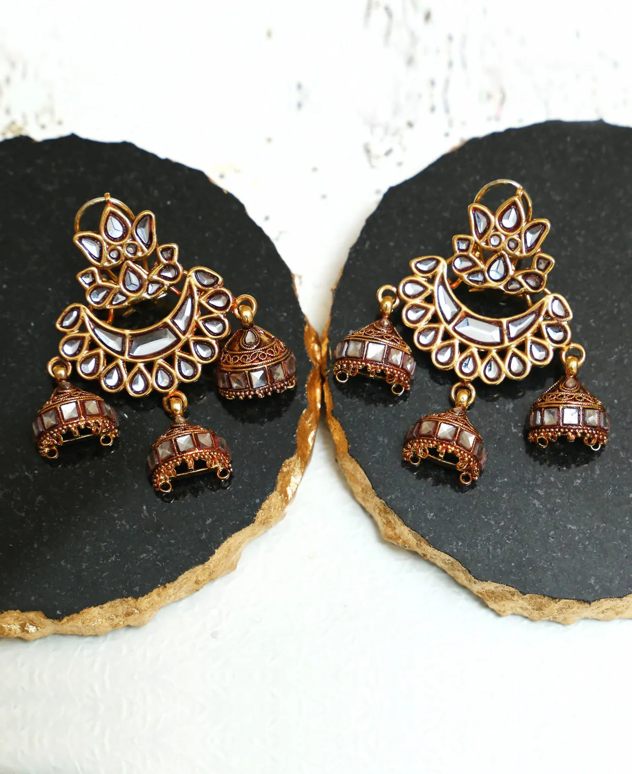 Kundan tri Jhumka Earrings