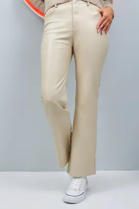 Kunstlederhose im 5-Pocket-Style, beige