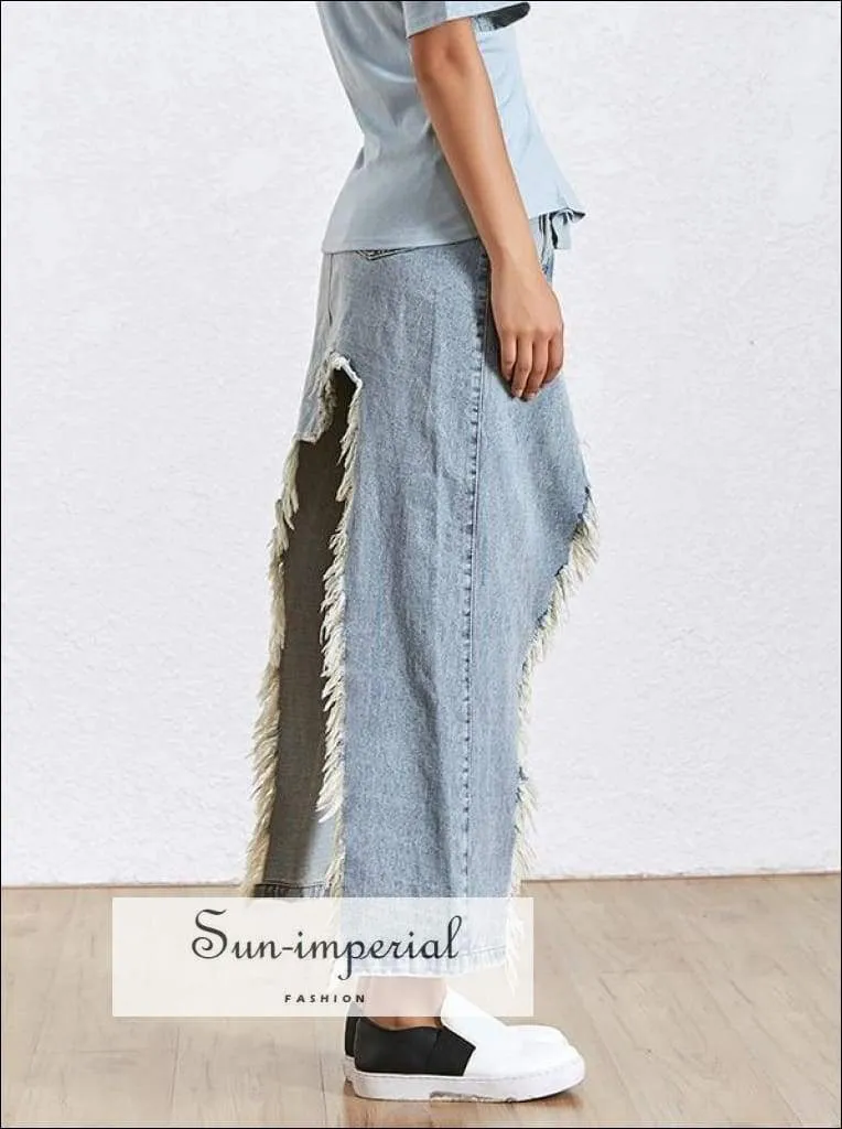 Leona Skirt - Denim Women's Skirt High Waist Split Asymmetrical Maxi Skirt