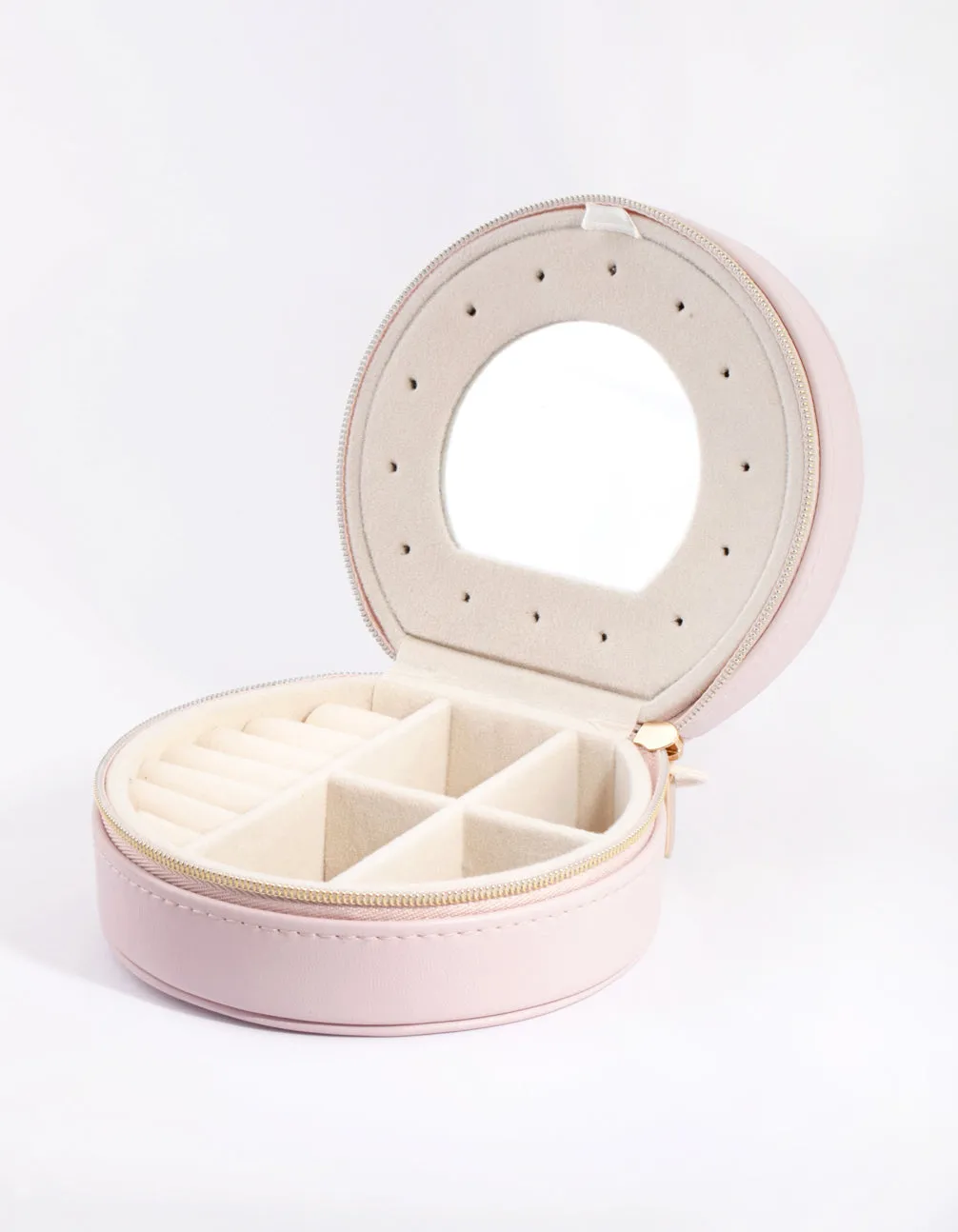 Lilac Faux Leather Mirror Travel Jewellery Box