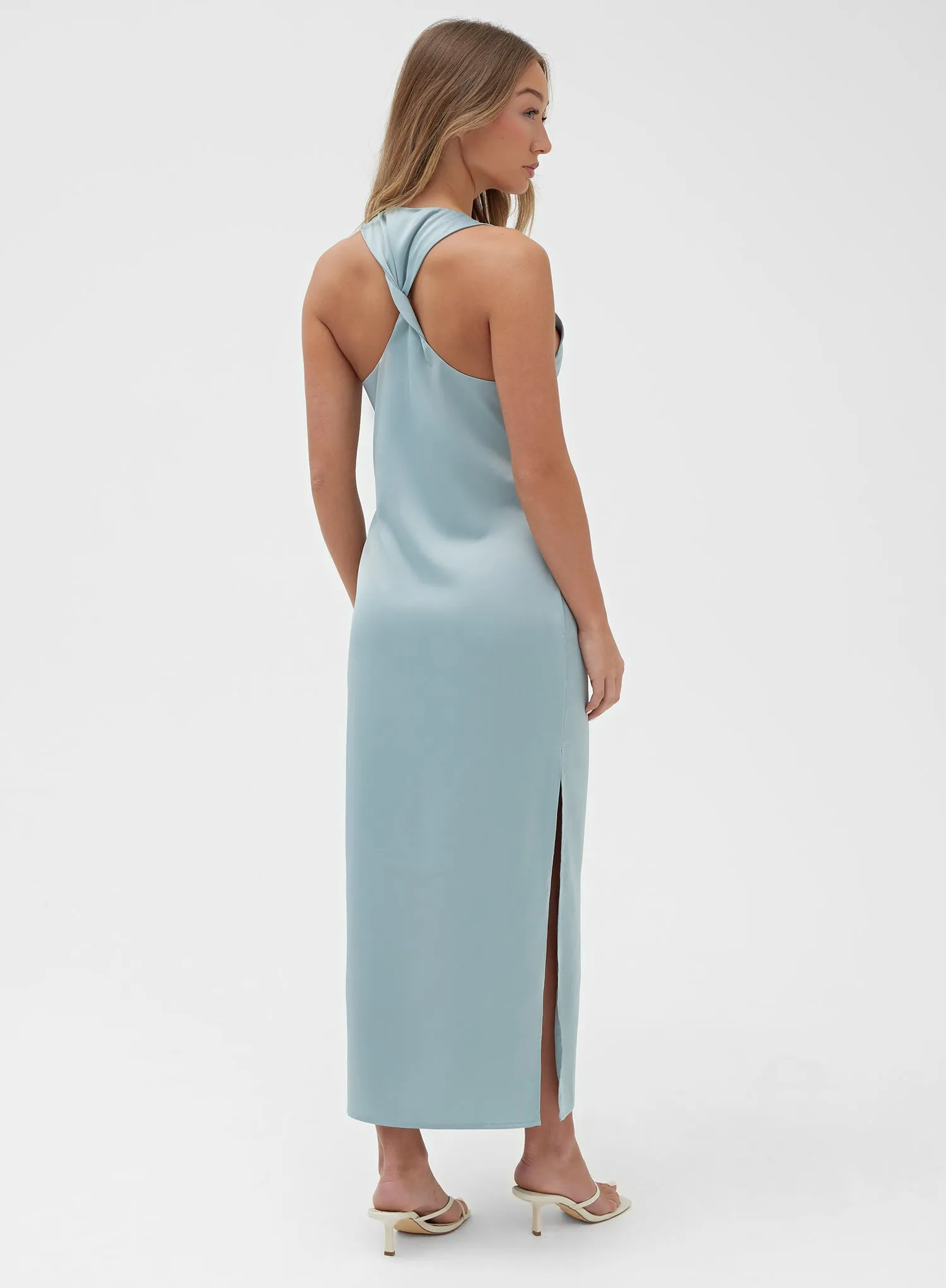 Mint Twist Back Satin Maxi Dress - Darcey