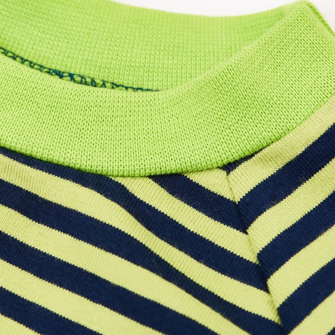 Organic cotton boys t-shirt "Lime-Petrol Stripes" made from 95% organic cotton and 5% elasthane