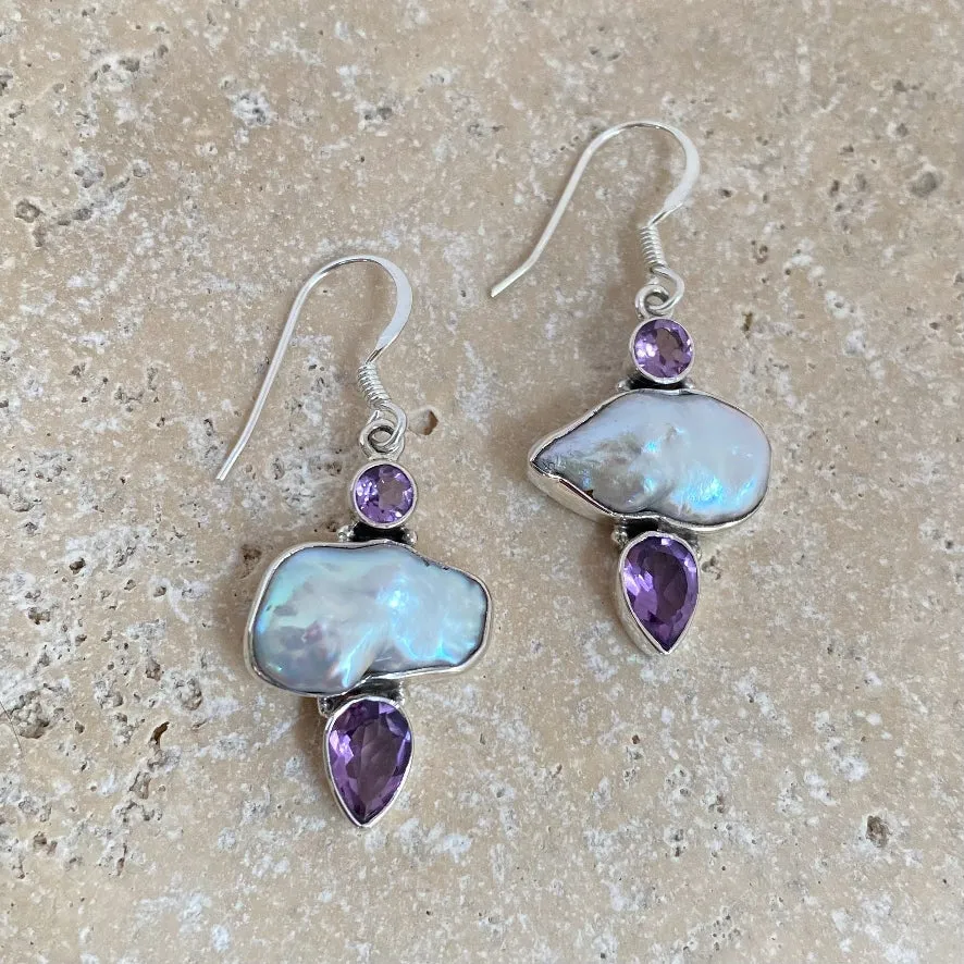 Pearl & Amethyst Earrings - Biwa