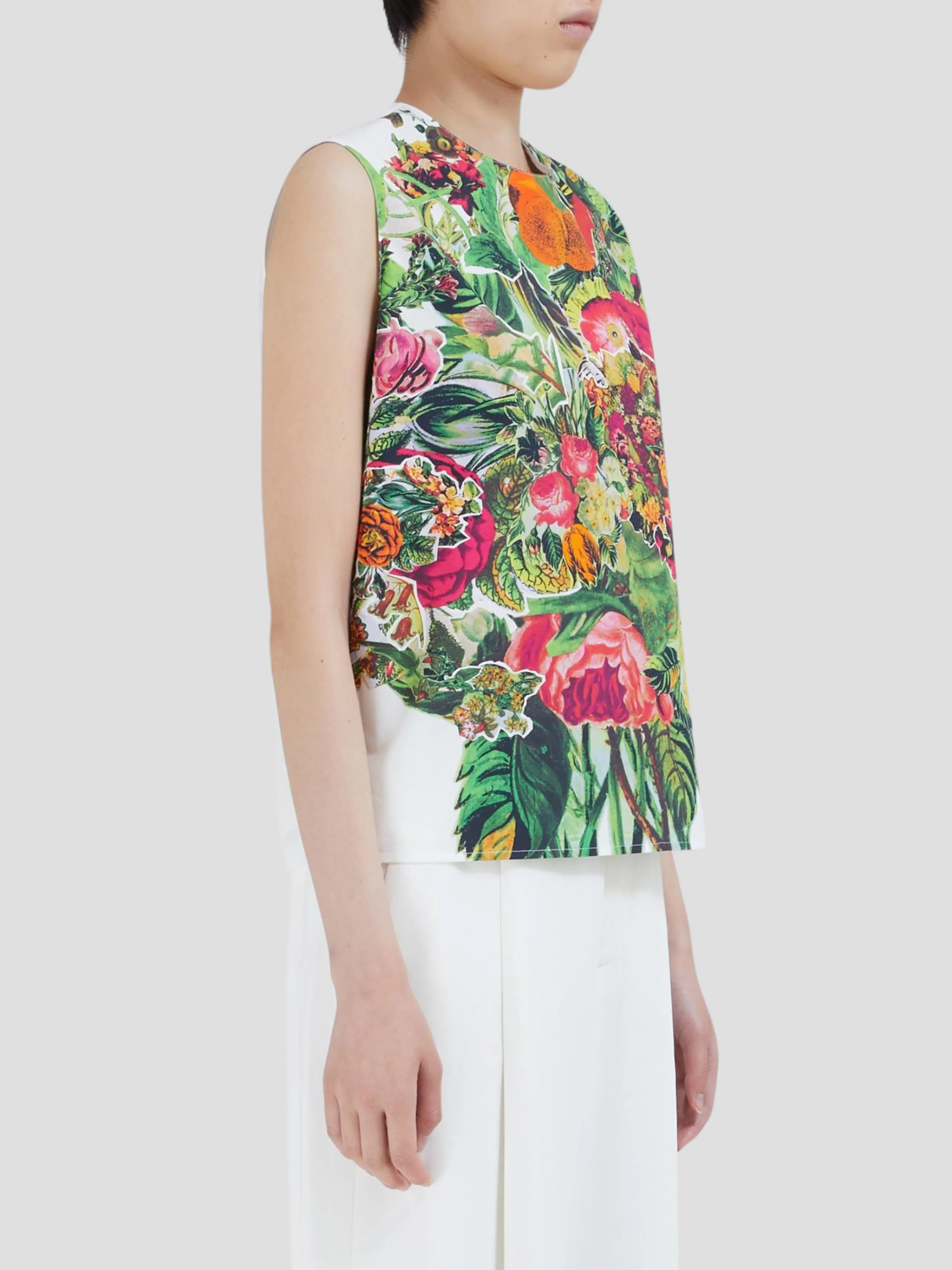 Plant Printed Sleeveless Crew Neck Top