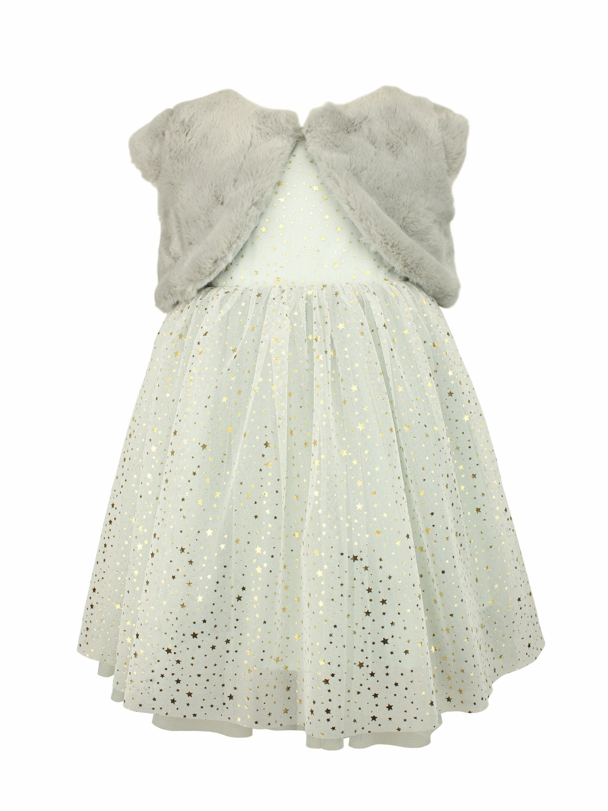 Popatu Little Girl's Tulle Dress with Faux Fur Bolero