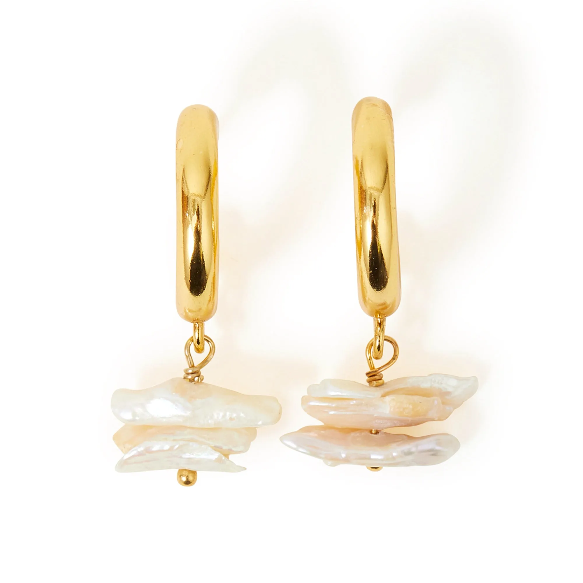 Real Gold Plated Keshi Pearl Hoop Earrings