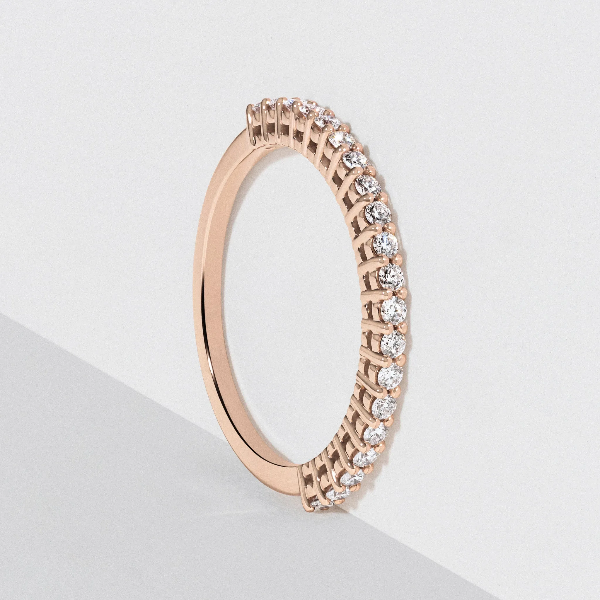 Rose Gold Diamond Half Eternity Wedding Band - Polished 1.5mm