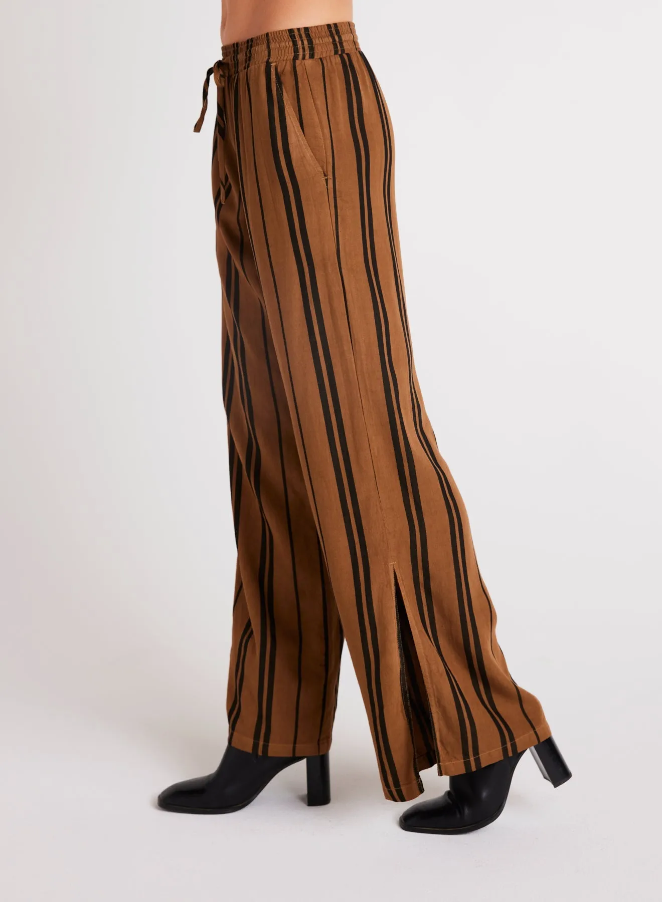 Side Slit Wide Leg Pant - Gilded Brown