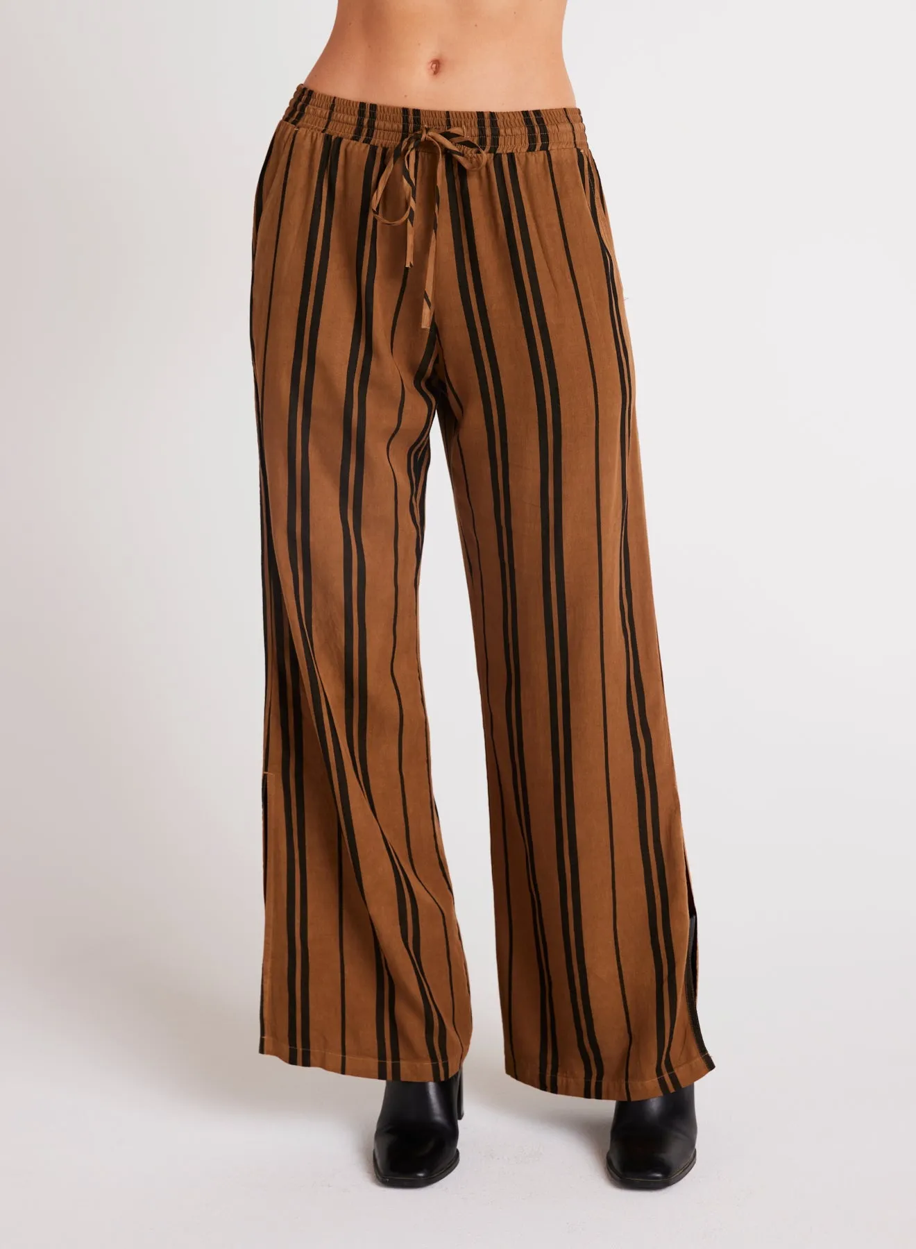 Side Slit Wide Leg Pant - Gilded Brown