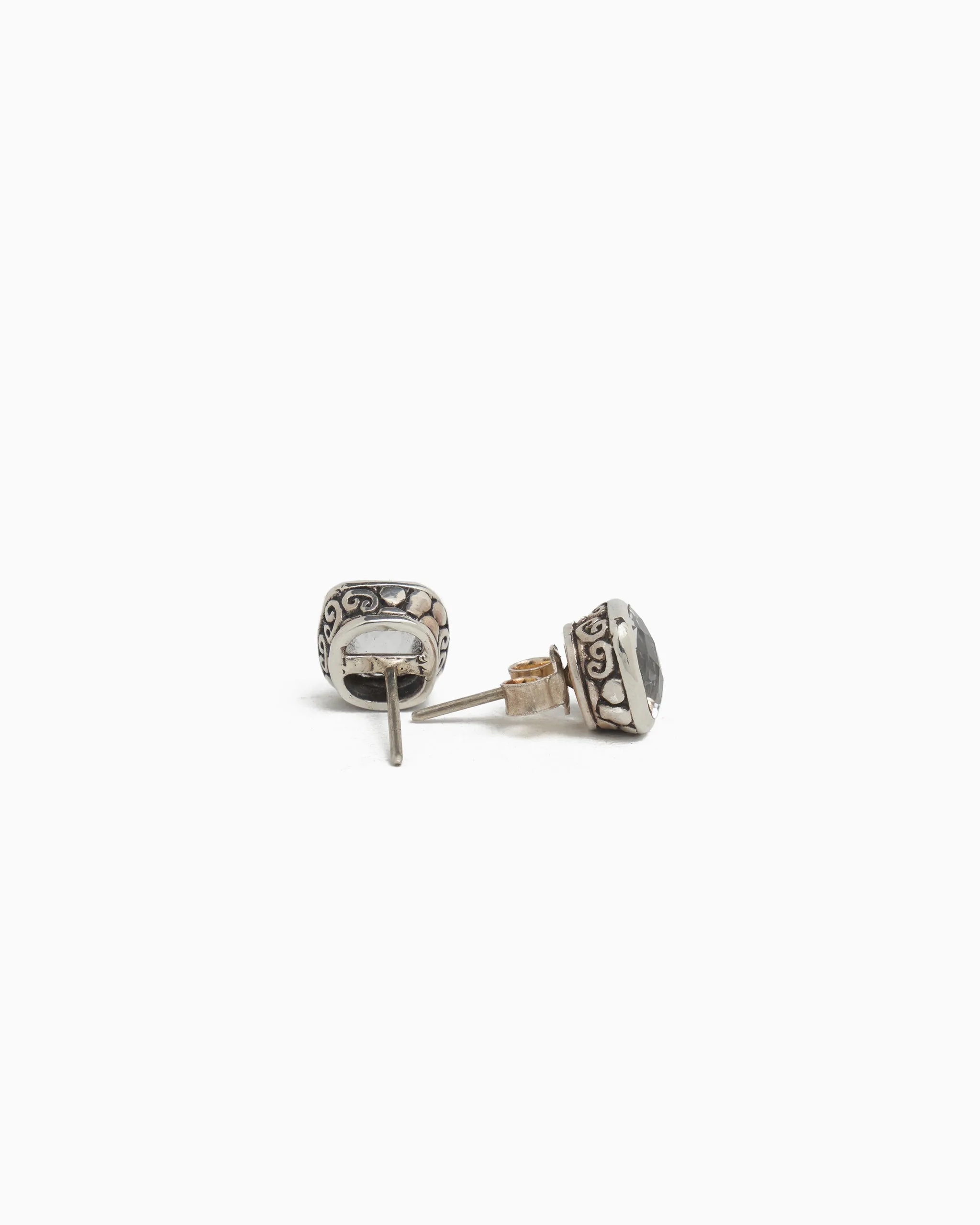 Square Stone Studs with Petroglyph Turtle Texture - White Topaz