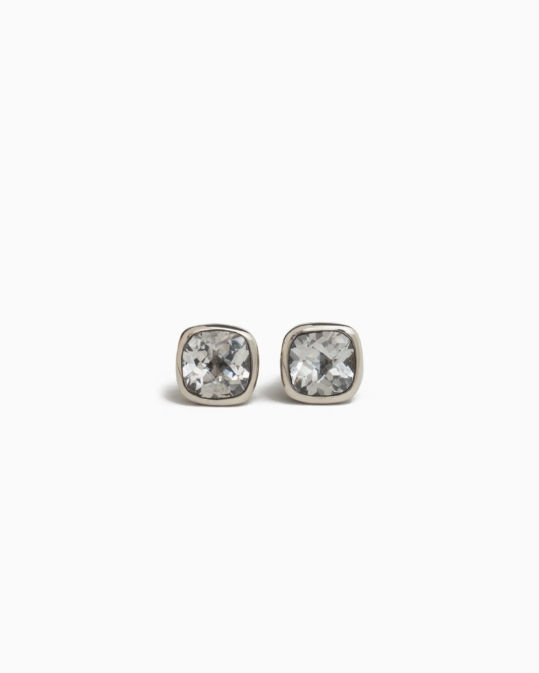 Square Stone Studs with Petroglyph Turtle Texture - White Topaz