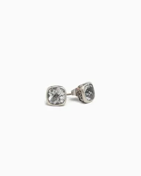 Square Stone Studs with Petroglyph Turtle Texture - White Topaz