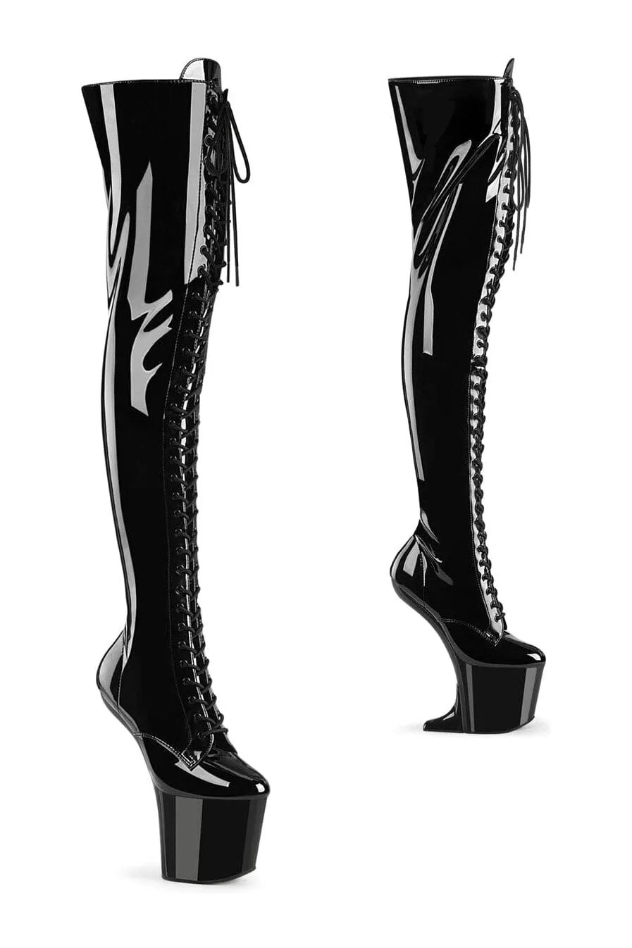 SS-CRAZE-3023 Black Patent Thigh Boot