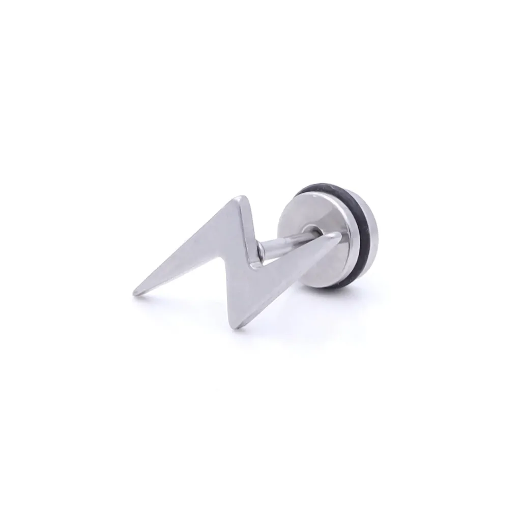 Stainless Steel Lightning Bolt Fake Plug - Silver