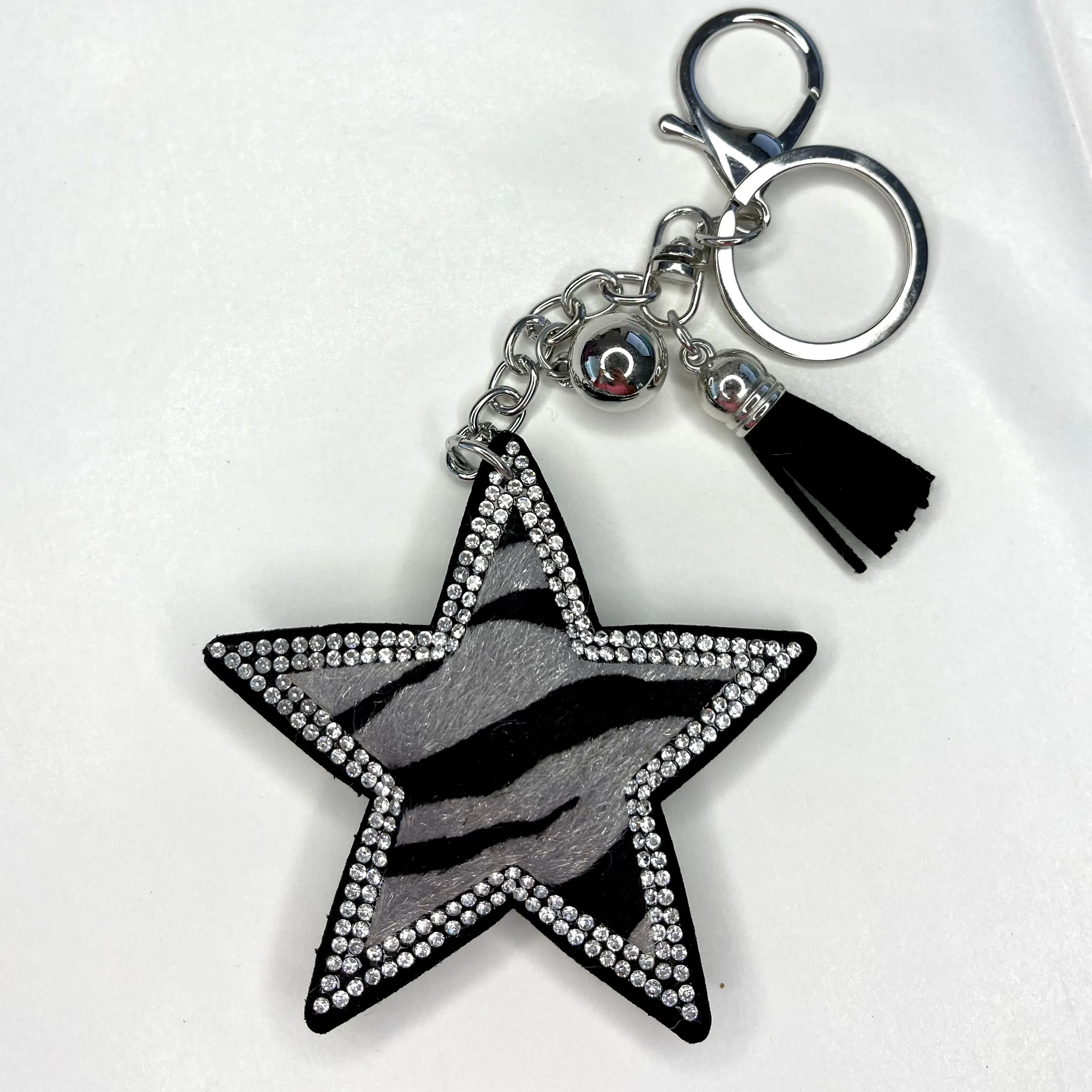 Star Keychain - Grey Zebra