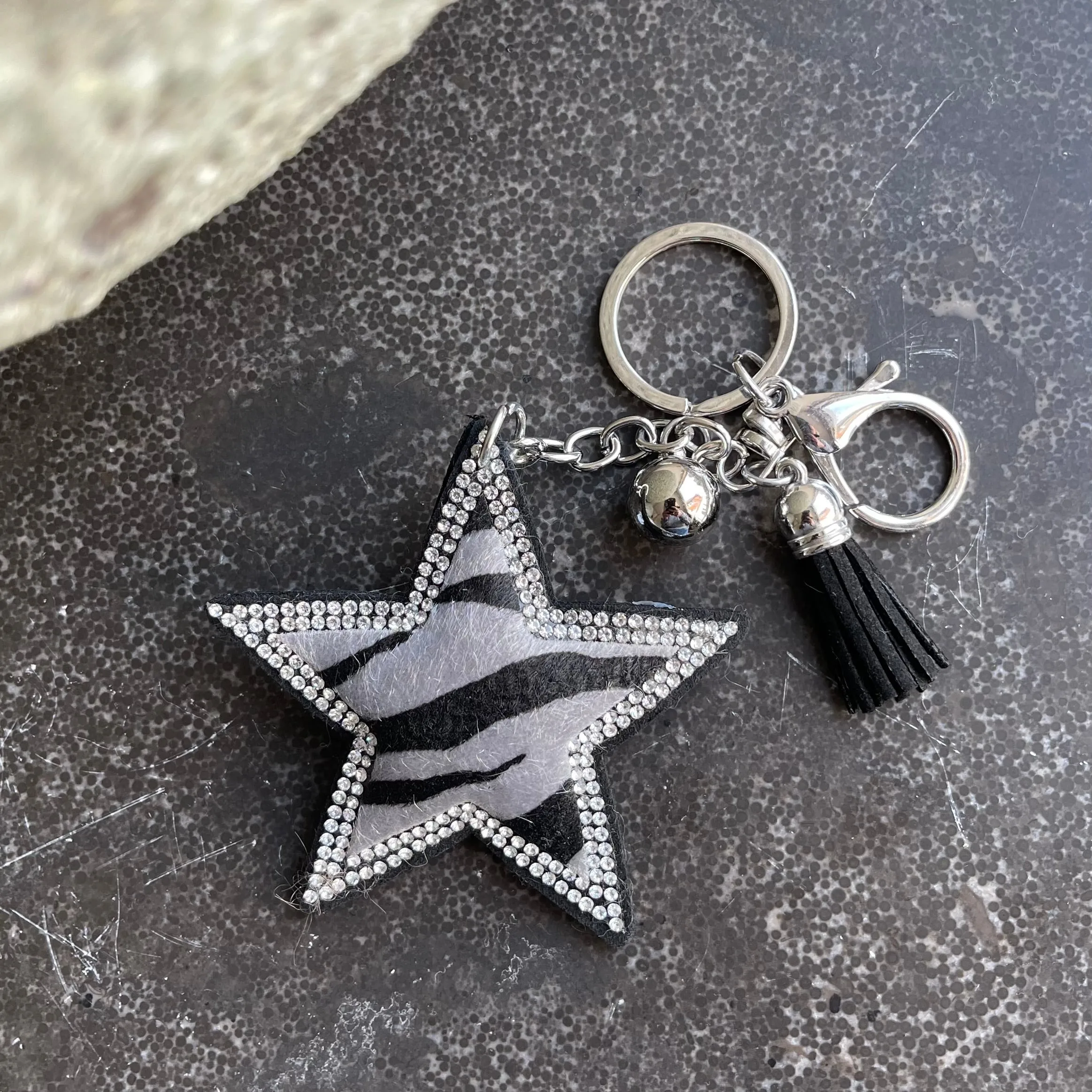 Star Keychain - Grey Zebra