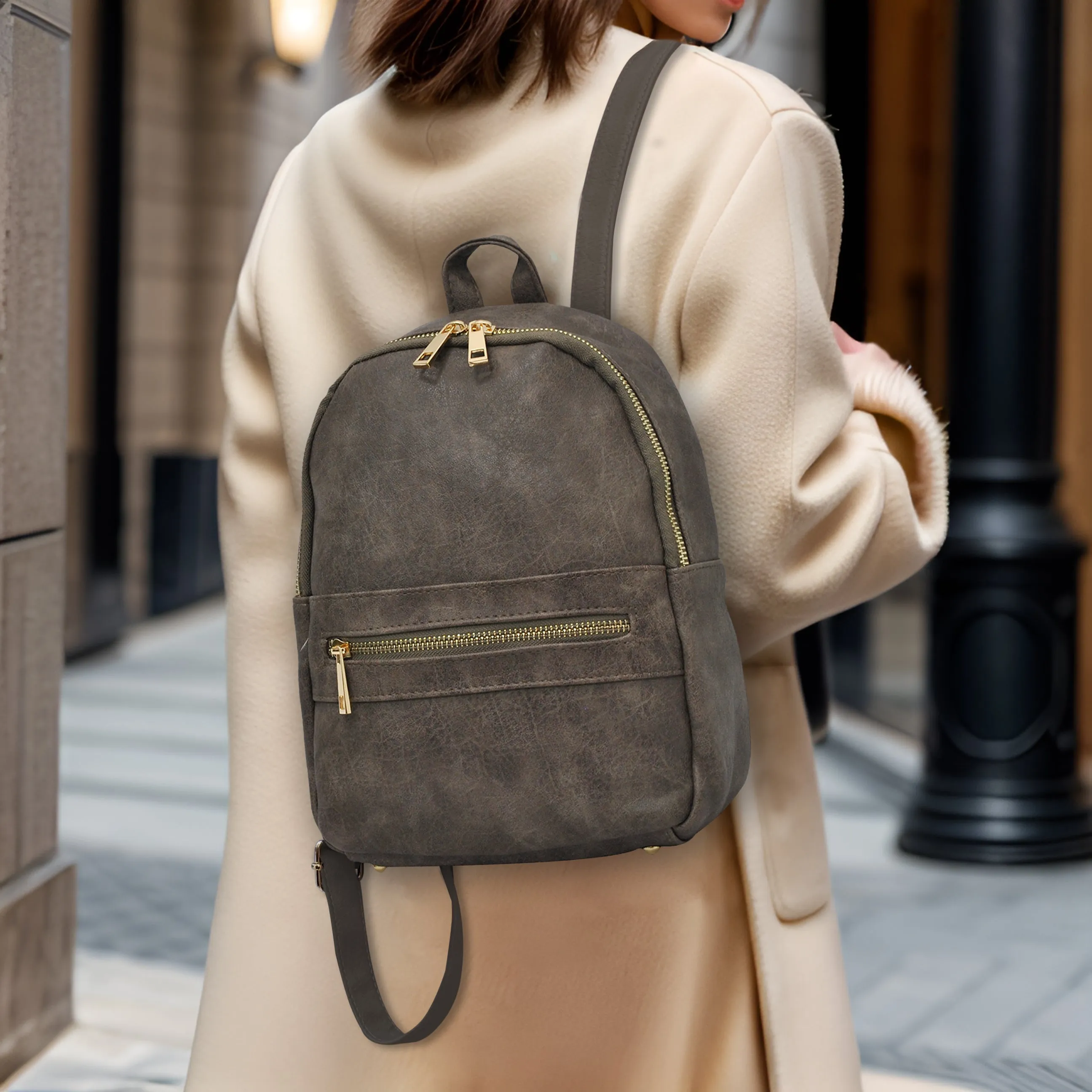 Taupe Gray NGIL Faux Leather Mini Backpack