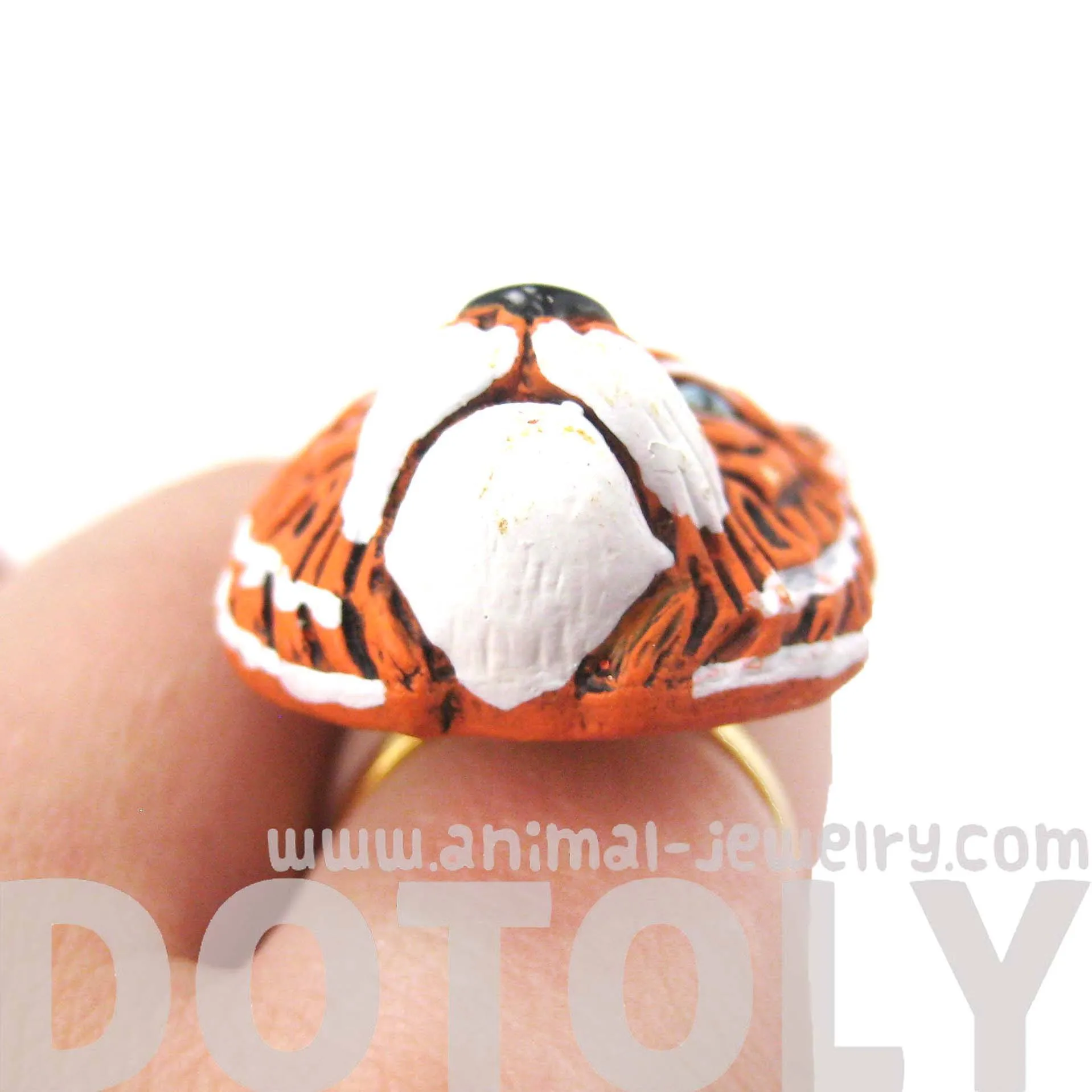 Tiger Head Shaped Porcelain Ceramic Adjustable Animal Ring | Handmade