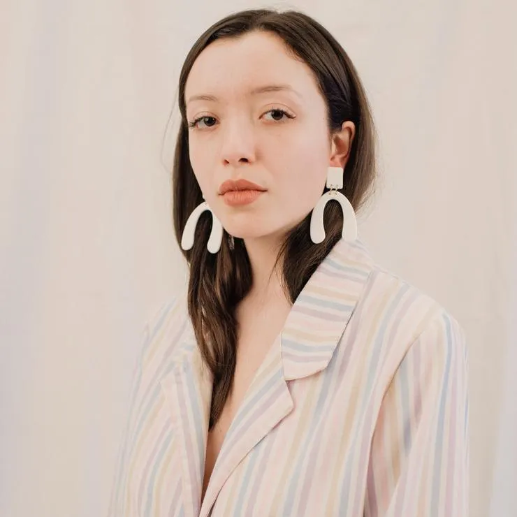 White Geometric Resin Statement Earrings