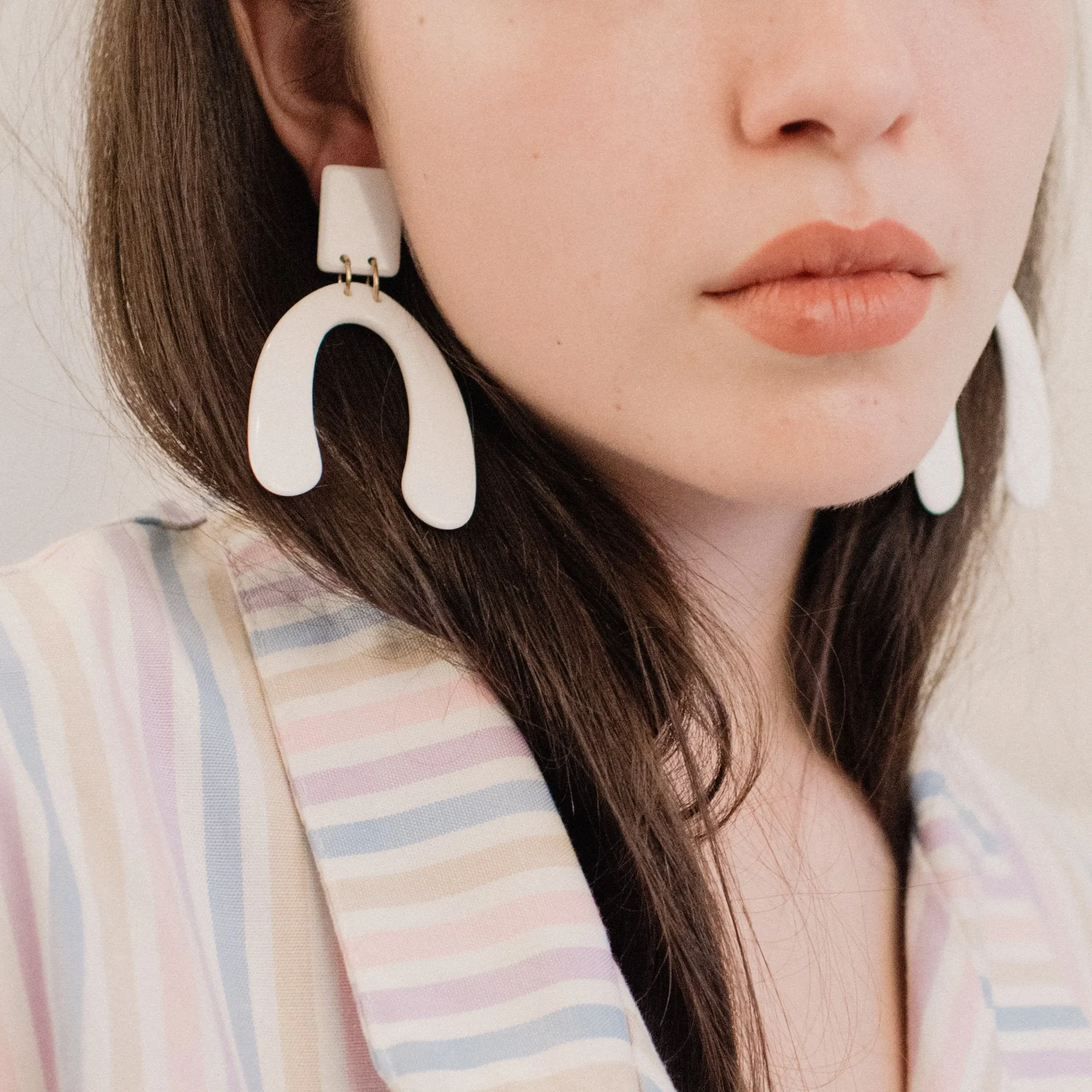 White Geometric Resin Statement Earrings