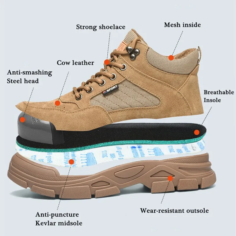 Xituodai  Work Safety Shoes For Men Cow Suede Leather Indestructible Construction Anti-smash  Safety Boots Steel Toe Shoes Male Footwear