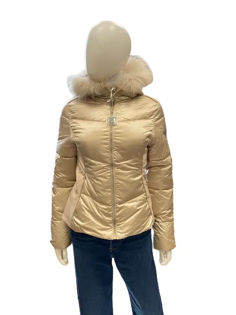 Yes Zee Women's quilted jacket with detachable vest with hood and faux fur J016QV00 0222 beige