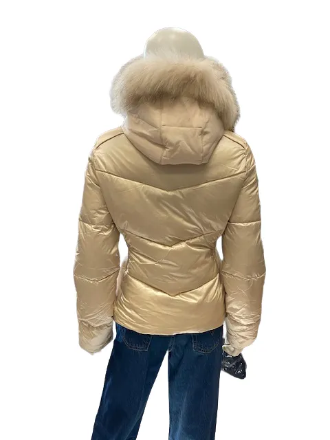 Yes Zee Women's quilted jacket with detachable vest with hood and faux fur J016QV00 0222 beige